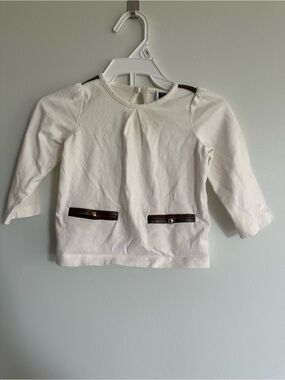 Janie & Jack Cream Long-Sleeve Girls Top with Brown Trim Gold Beads Versatile